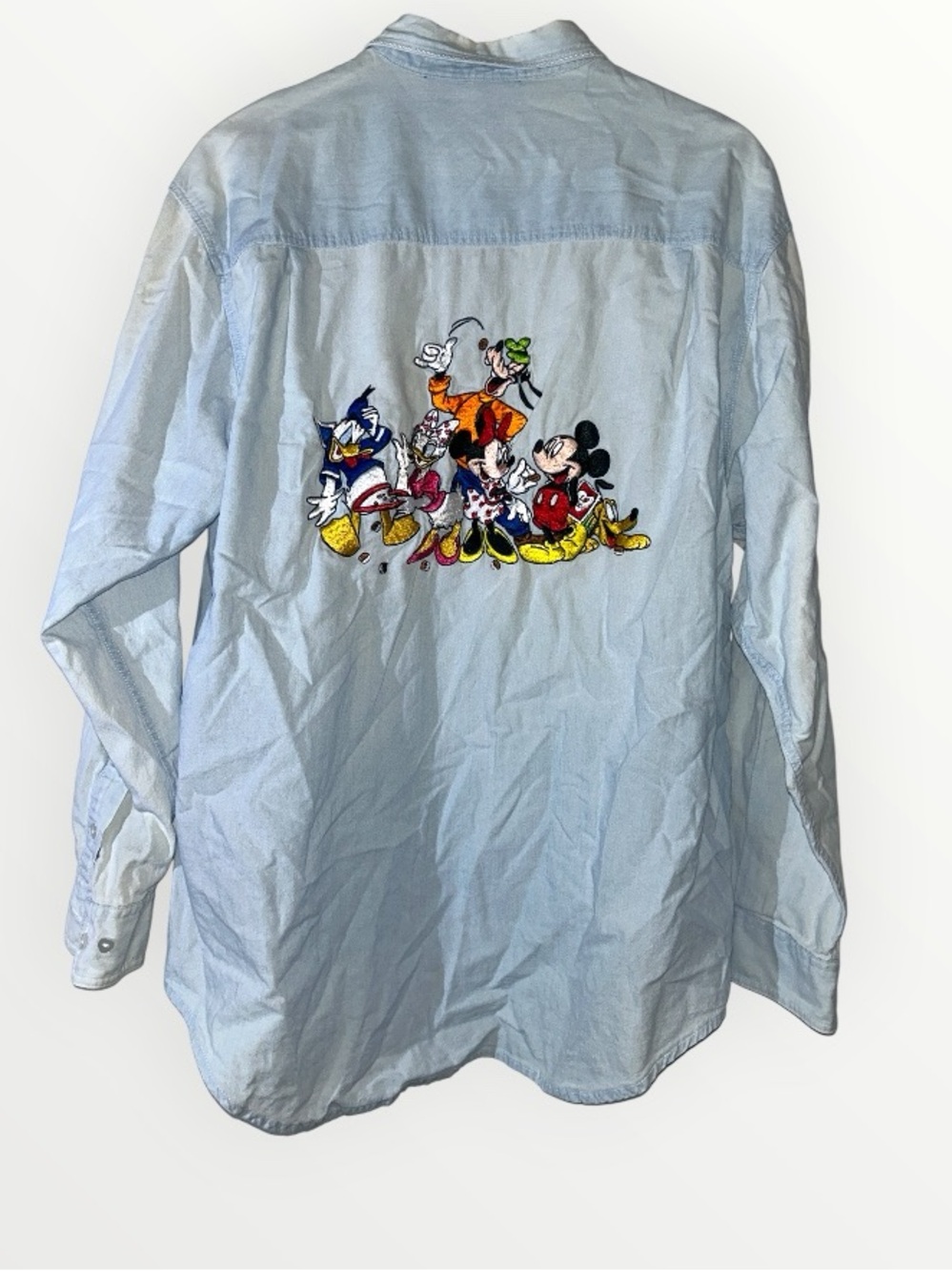 Vintage The Disney Store Embroidered Mickey & Friends Denim Button Up Shirt XL